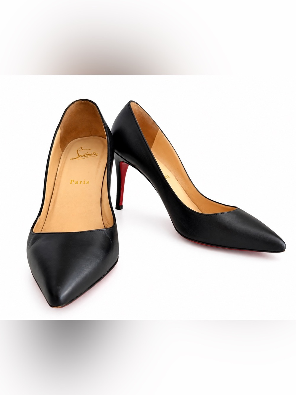 Christian Louboutin Black Leather Pointed Pumps with Red Soles